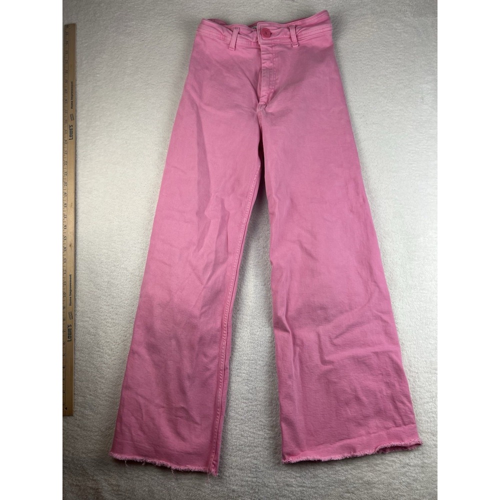 Zara jeans womens size 4 wide leg fray hem high rise denim pink